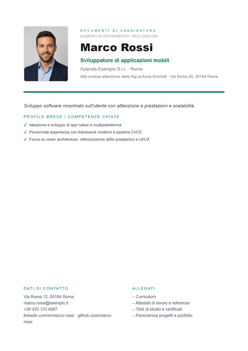 Modello di copertina Professional per la candidatura