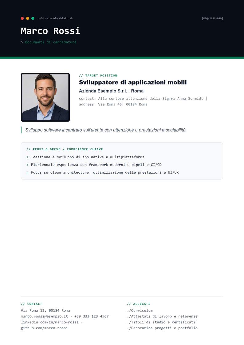 Modello di copertina Tech per la candidatura