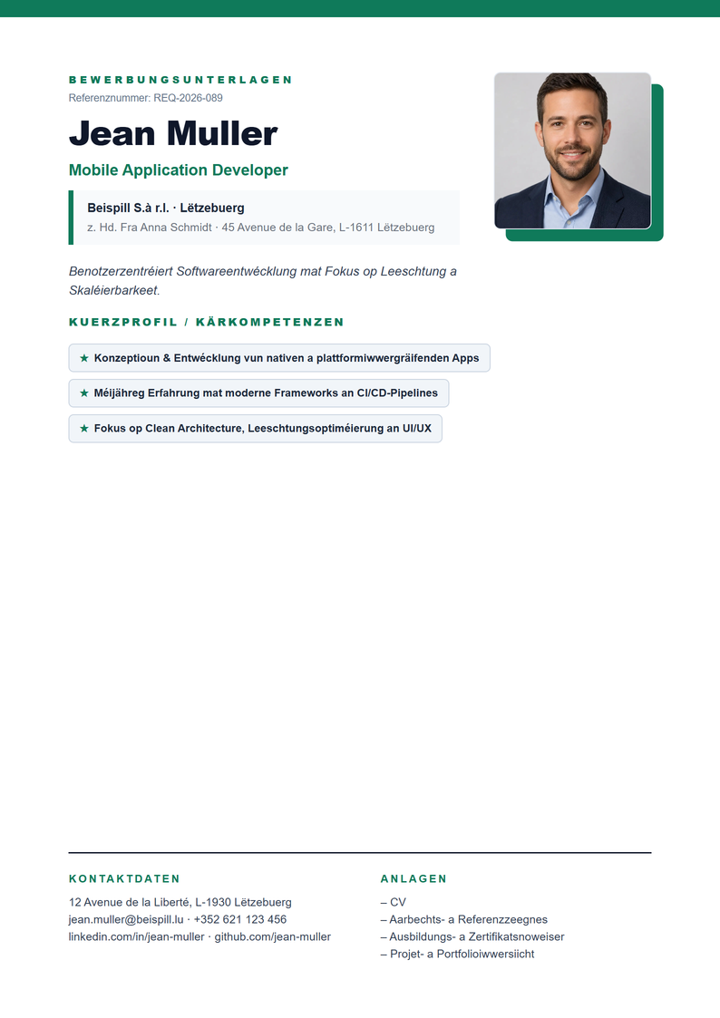 Deckblatt-Schabloun Creative fir d’Bewerbung