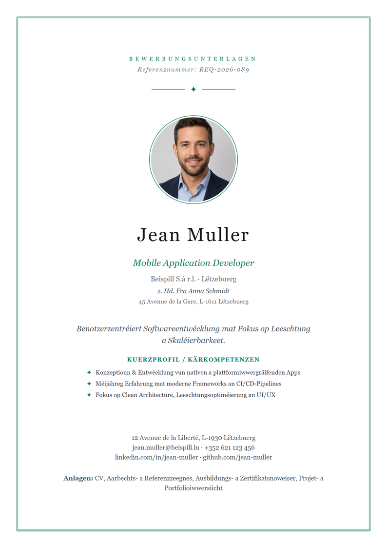 Deckblatt-Schabloun Elegant fir d’Bewerbung
