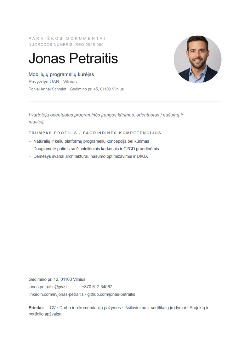 Titulinio lapo šablonas Minimal prašymui