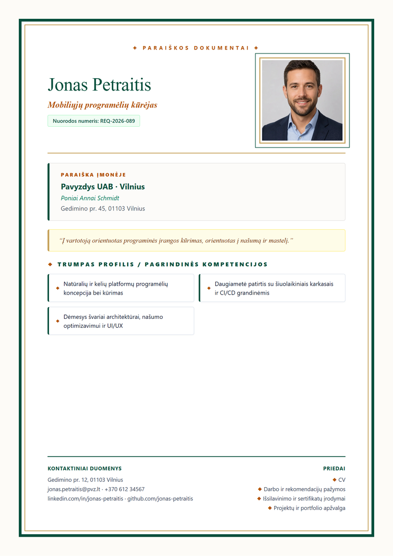Titulinio lapo šablonas Prestige prašymui