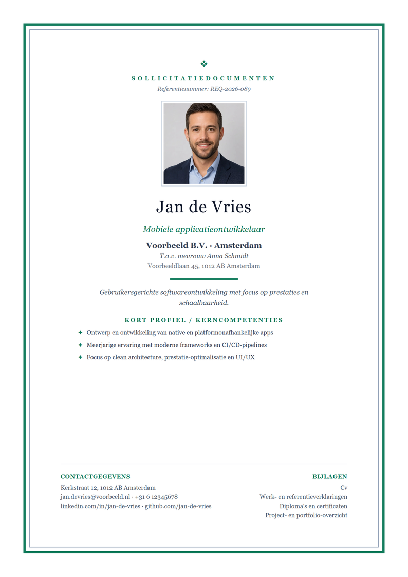 Sjabloon voorblad Academic voor je sollicitatie