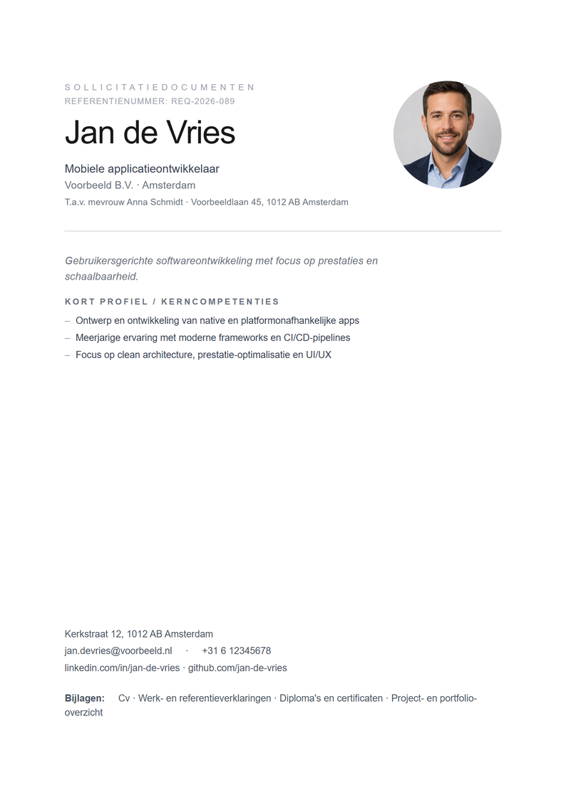 Sjabloon voorblad Minimal voor je sollicitatie