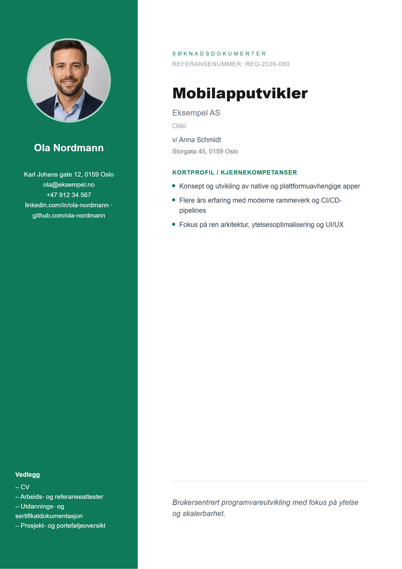 Mal for forsideark Sidebar til jobbsøknad