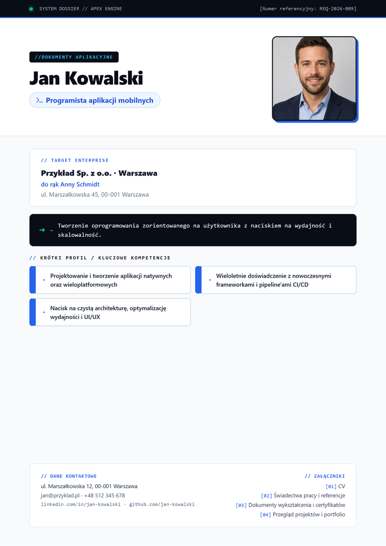 Szablon strony tytułowej Apex do podania o pracę