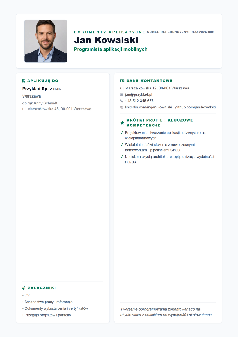 Szablon strony tytułowej Compact do podania o pracę