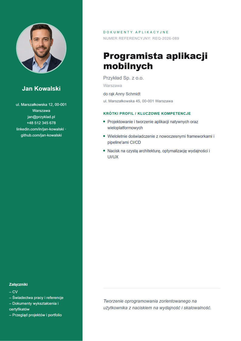 Szablon strony tytułowej Sidebar do podania o pracę