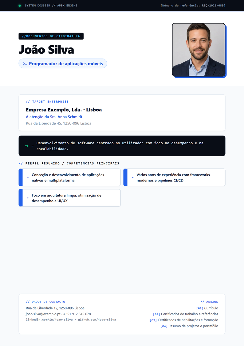 Modelo de capa Apex para candidatura