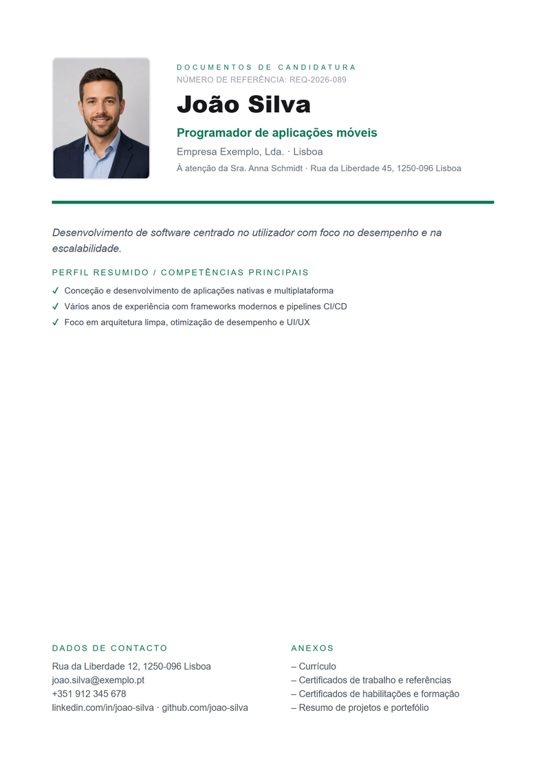 Modelo de capa Professional para candidatura