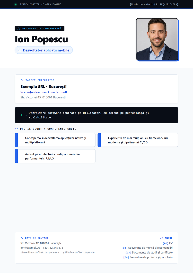 Șablon de copertă Apex pentru candidatură