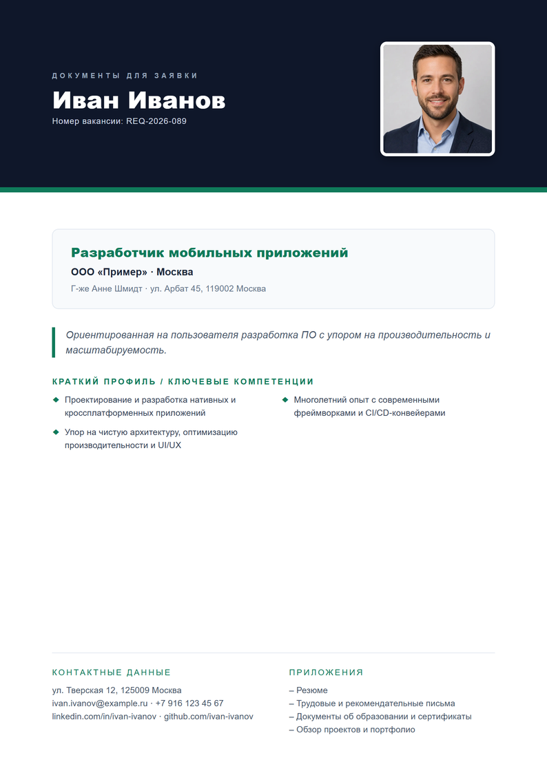 Шаблон титульного листа Executive для резюме