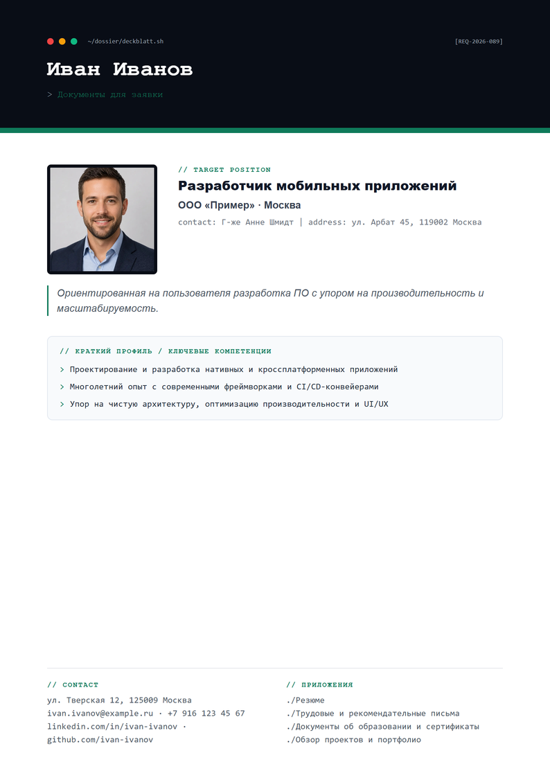 Шаблон титульного листа Tech для резюме