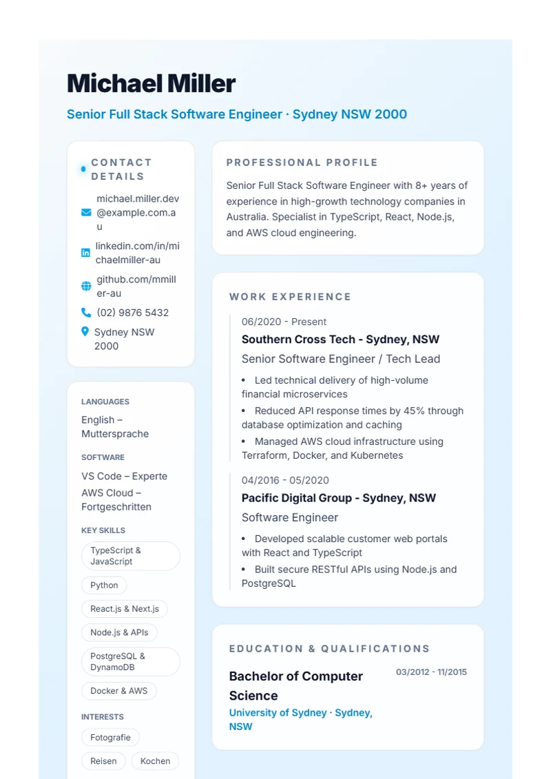 CV template Burya – sample compliant with DIN 5008