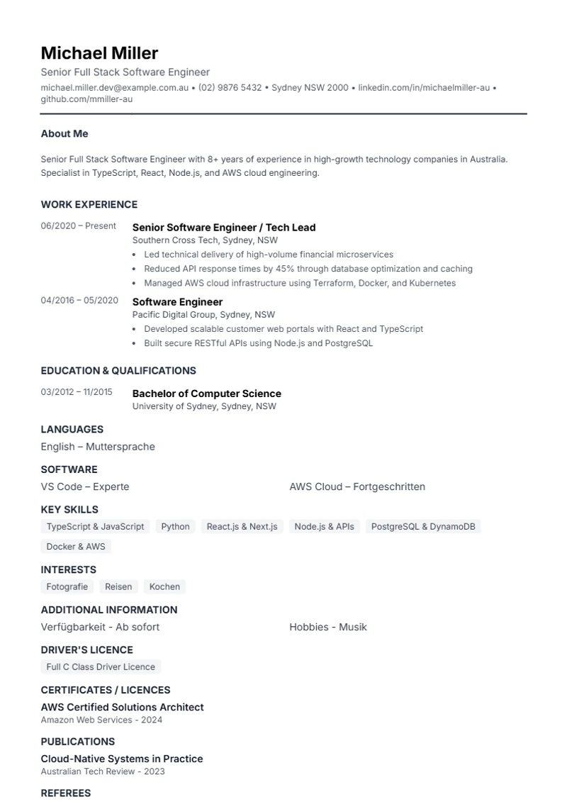 CV template Compact – sample compliant with DIN 5008
