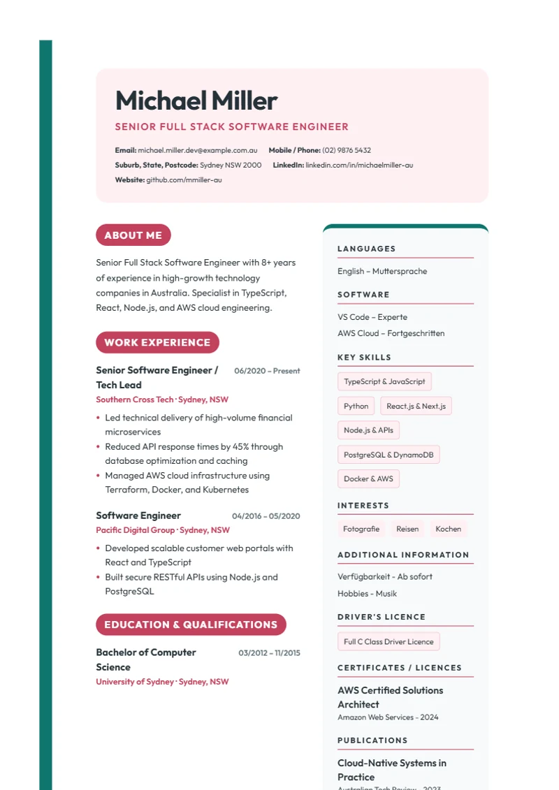 CV template Creative Blocks – sample compliant with DIN 5008