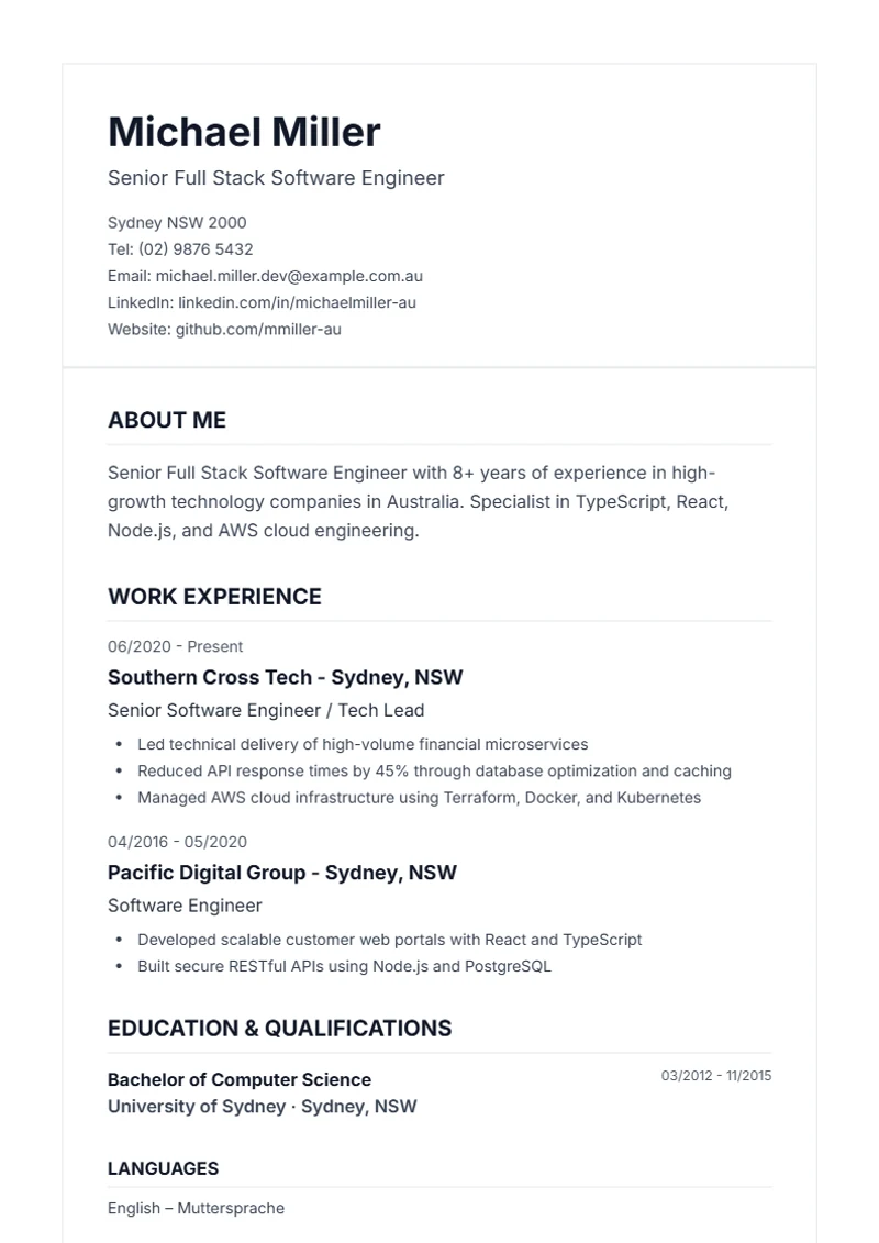 CV template Classic – sample compliant with DIN 5008