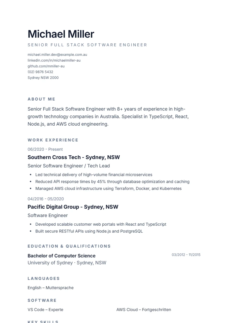 CV template Minimal – sample compliant with DIN 5008