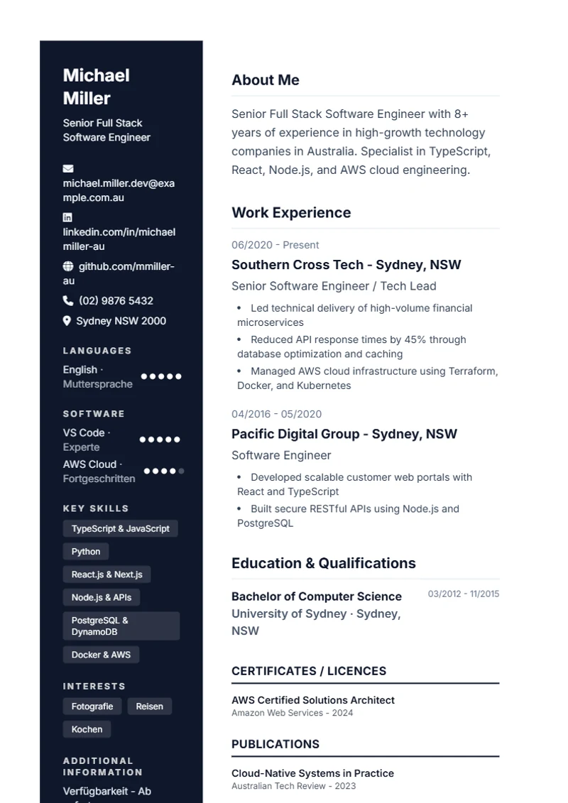 CV template Modern – sample compliant with DIN 5008