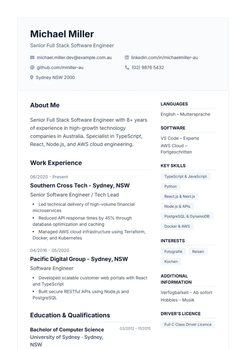 CV template Professional – sample compliant with DIN 5008