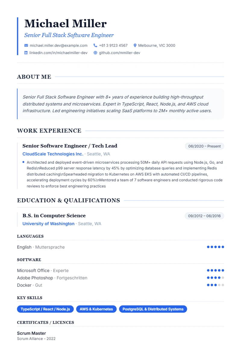 CV template Elegant – sample compliant with DIN 5008