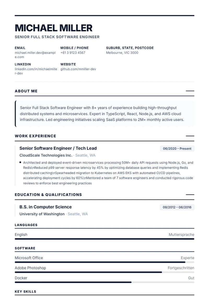 CV template Executive – sample compliant with DIN 5008