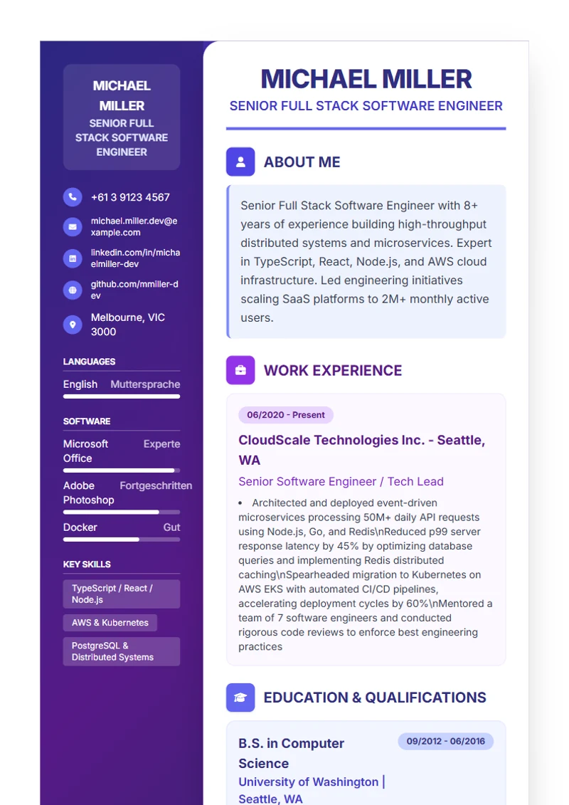 CV template Journey – sample compliant with DIN 5008