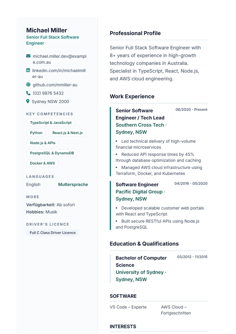 CV template Lebenslauf Pro – sample compliant with DIN 5008