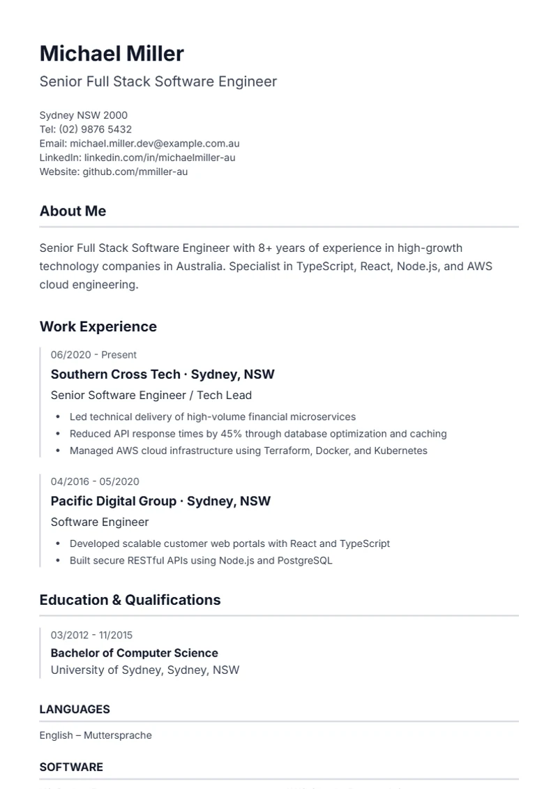 CV template Lebenslauf – sample compliant with DIN 5008