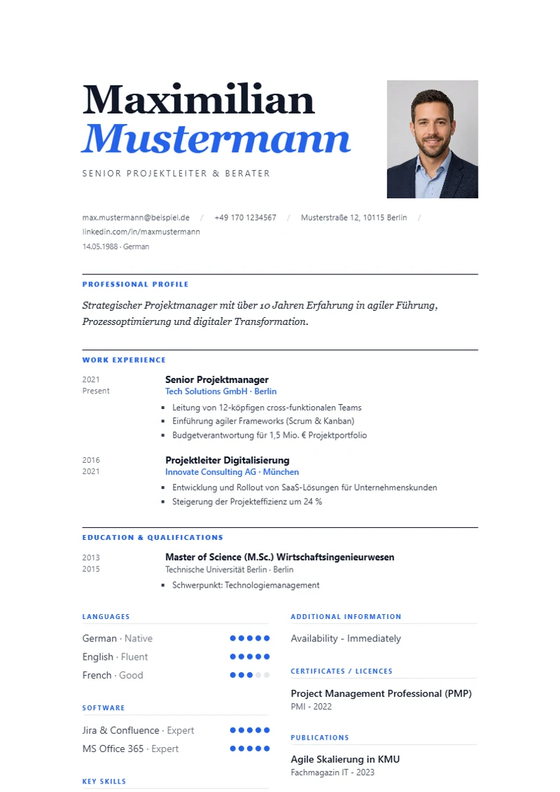 Australian CV template Milano Editorial in A4 format