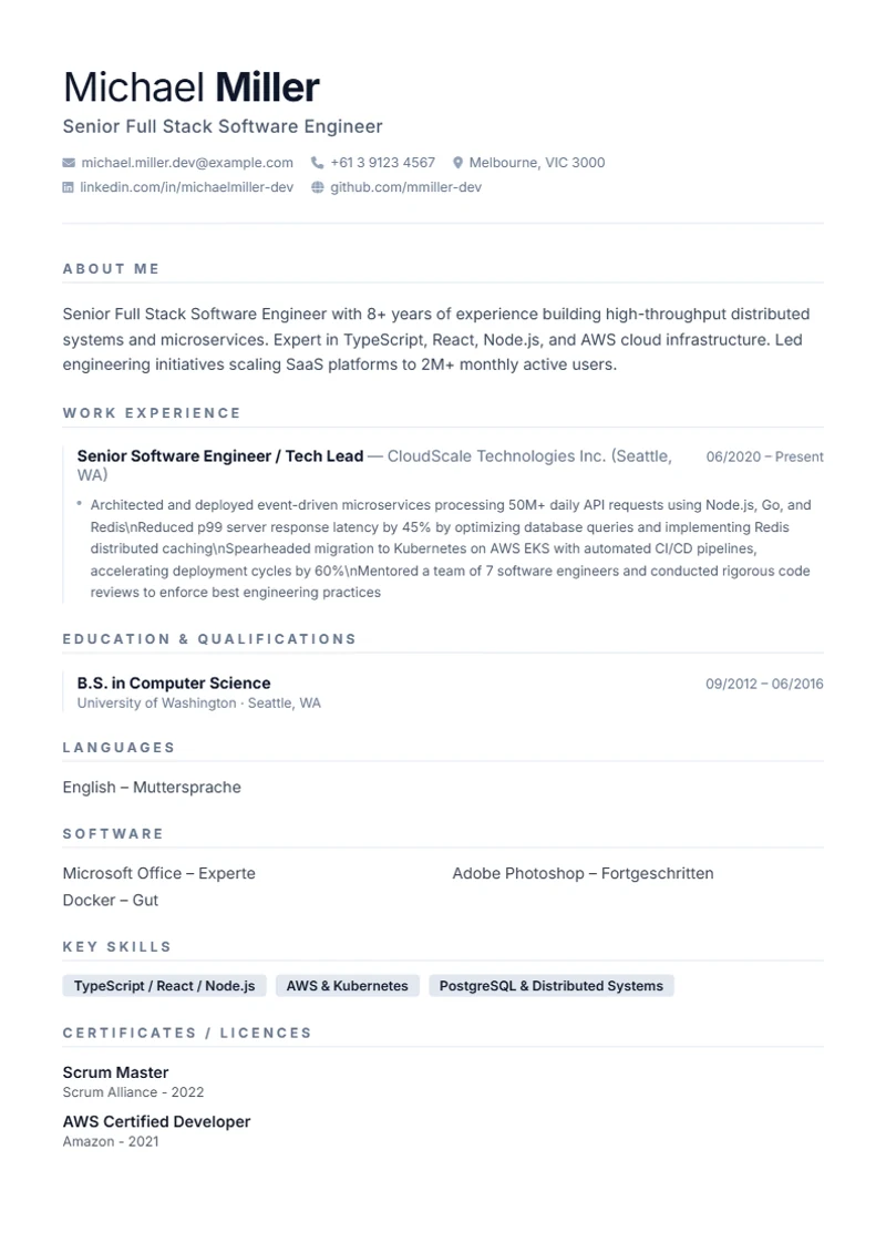 CV template Minimal – sample compliant with DIN 5008