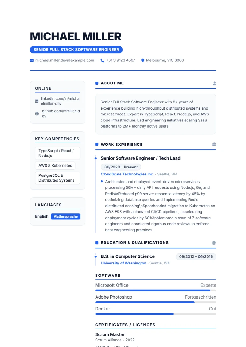 CV template Nova – sample compliant with DIN 5008