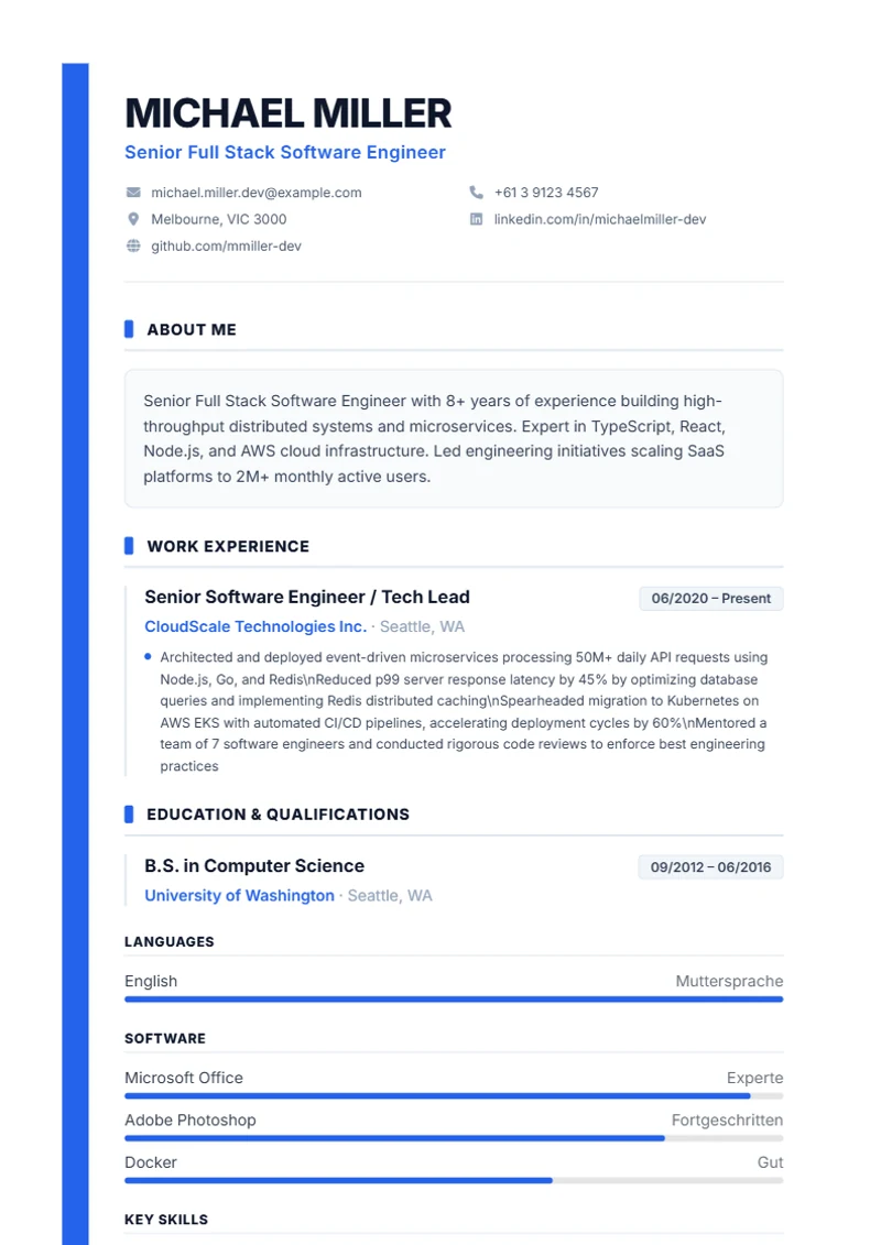 CV template Sidebar – sample compliant with DIN 5008