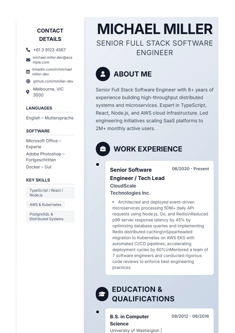 CV template Timeline – sample compliant with DIN 5008