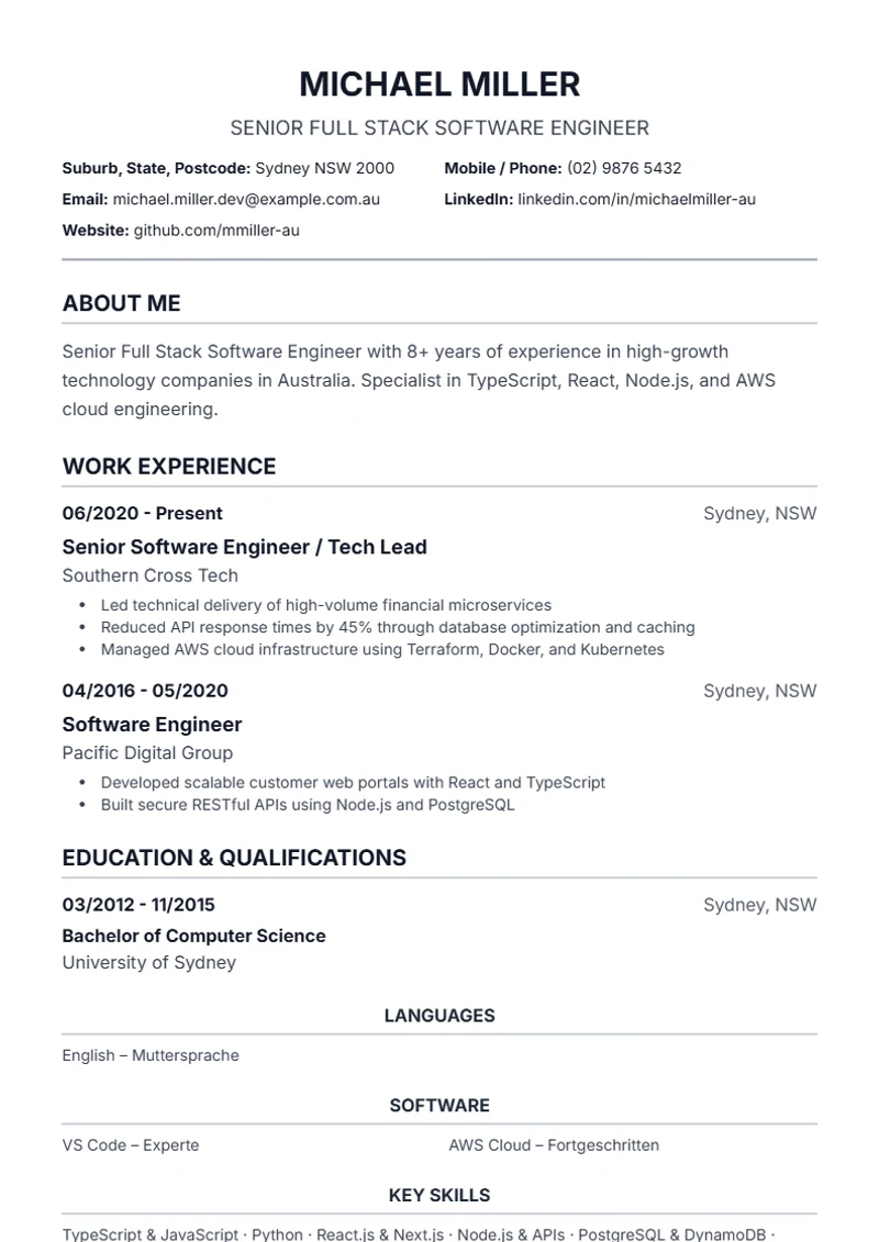 CV template Traditional – sample compliant with DIN 5008