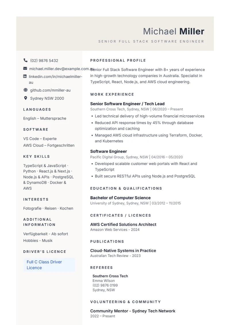 CV template Weber – sample compliant with DIN 5008