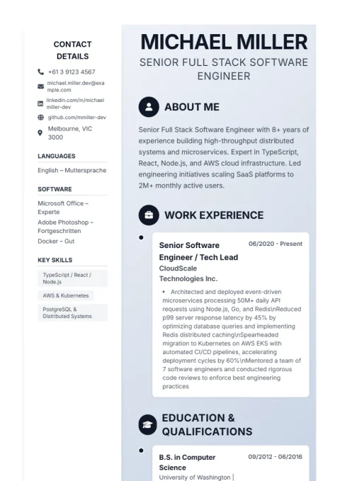 CV Template Timeline
