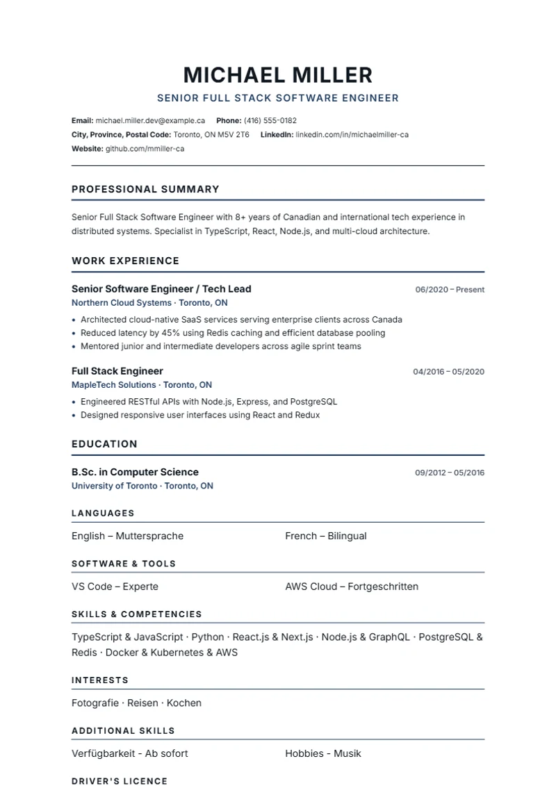 Resume template American Modern – sample compliant with DIN 5008