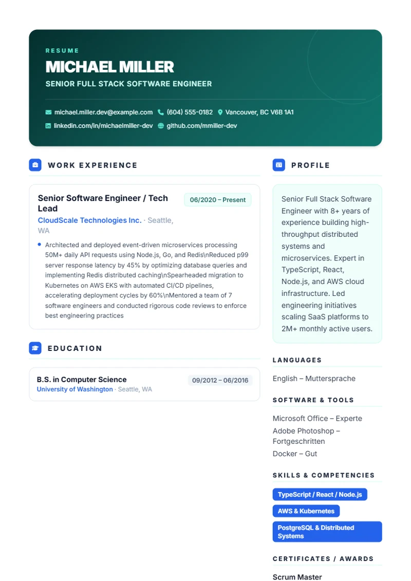 Resume template Artistic – sample compliant with DIN 5008