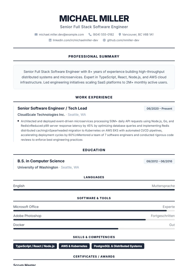 Resume template Classic – sample compliant with DIN 5008
