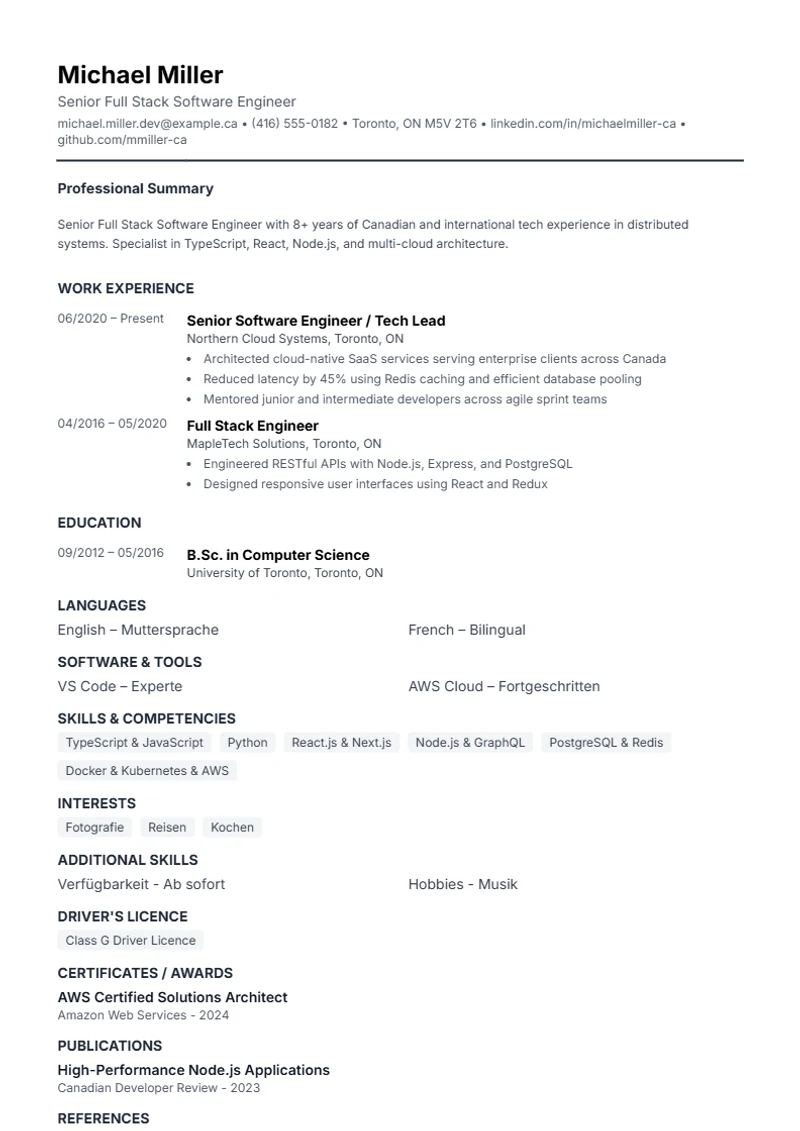 Resume template Compact – sample compliant with DIN 5008