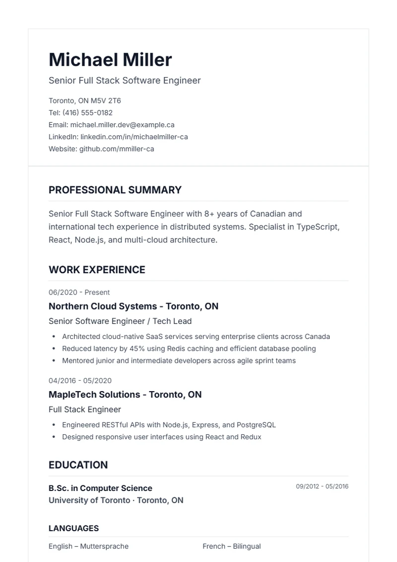 Resume template Classic – sample compliant with DIN 5008
