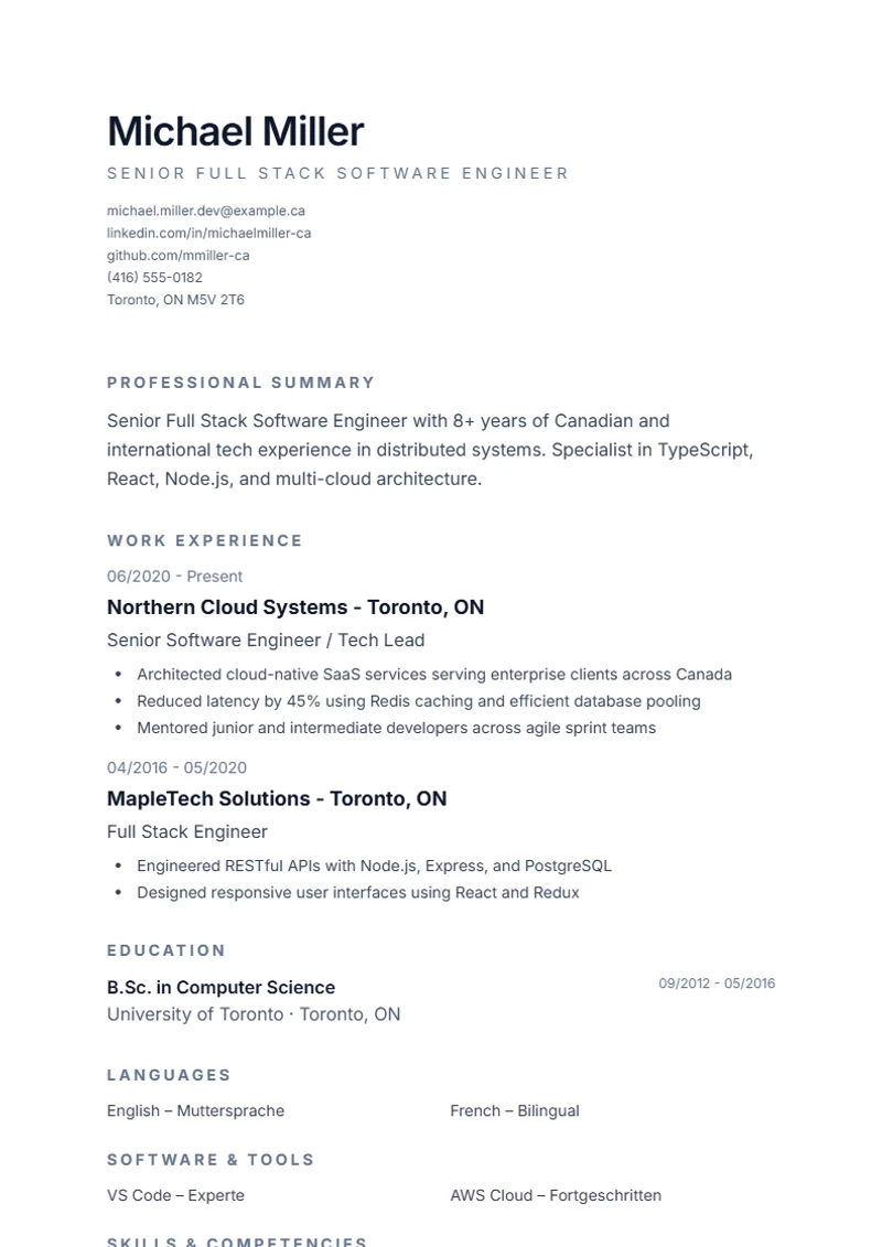 Resume template Minimal – sample compliant with DIN 5008