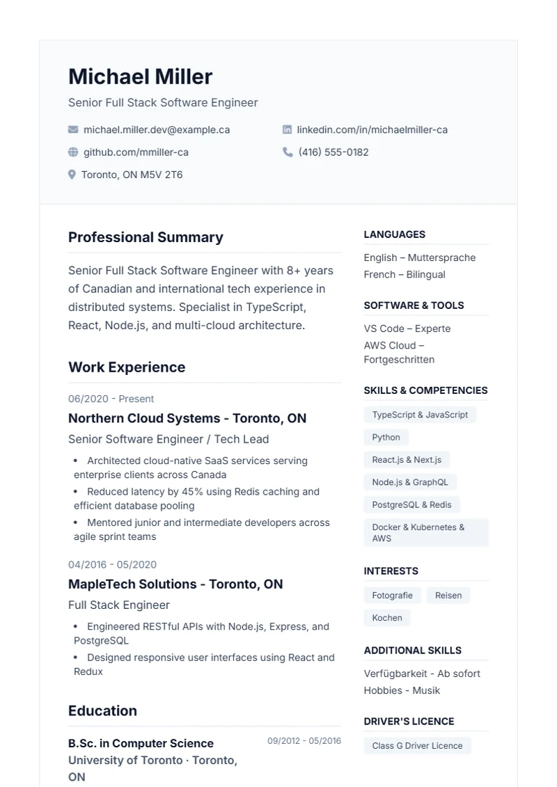Resume template Professional – sample compliant with DIN 5008