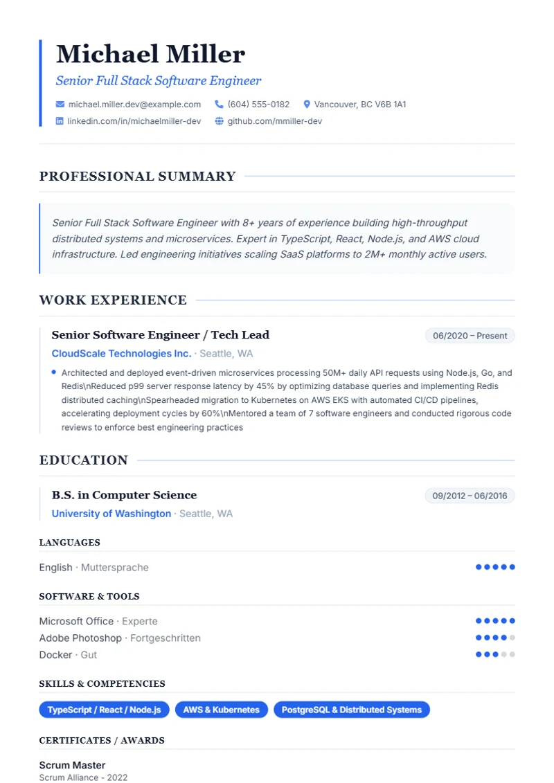 Resume template Elegant – sample compliant with DIN 5008