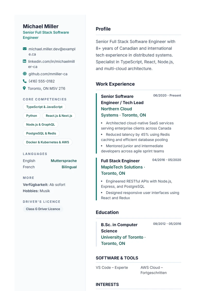 Resume template Lebenslauf Pro – sample compliant with DIN 5008