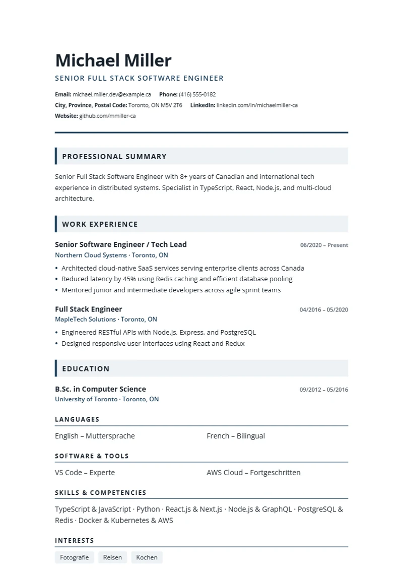 Resume template London Professional – sample compliant with DIN 5008