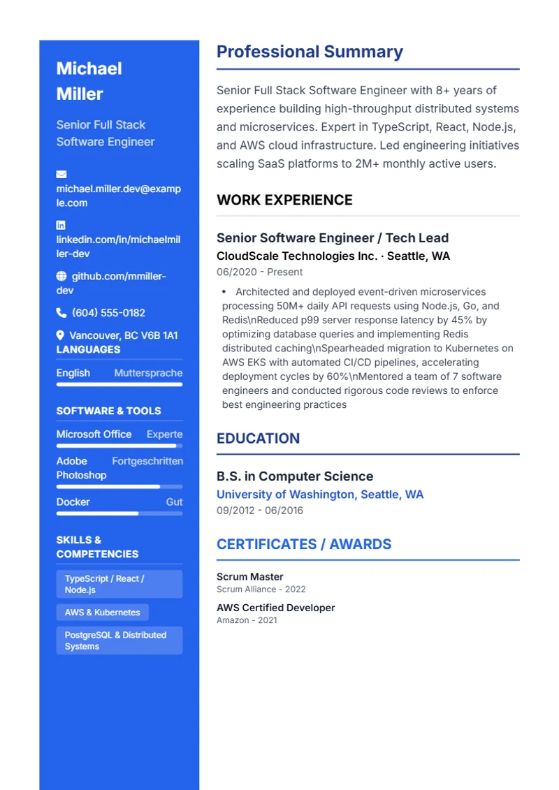 Resume template Modern – sample compliant with DIN 5008