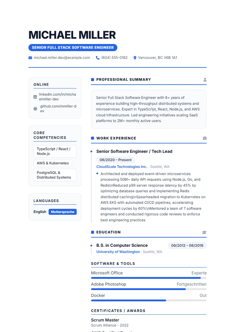 Resume template Nova – sample compliant with DIN 5008