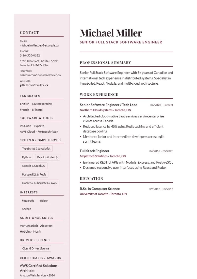Resume template Paris Elegant – sample compliant with DIN 5008
